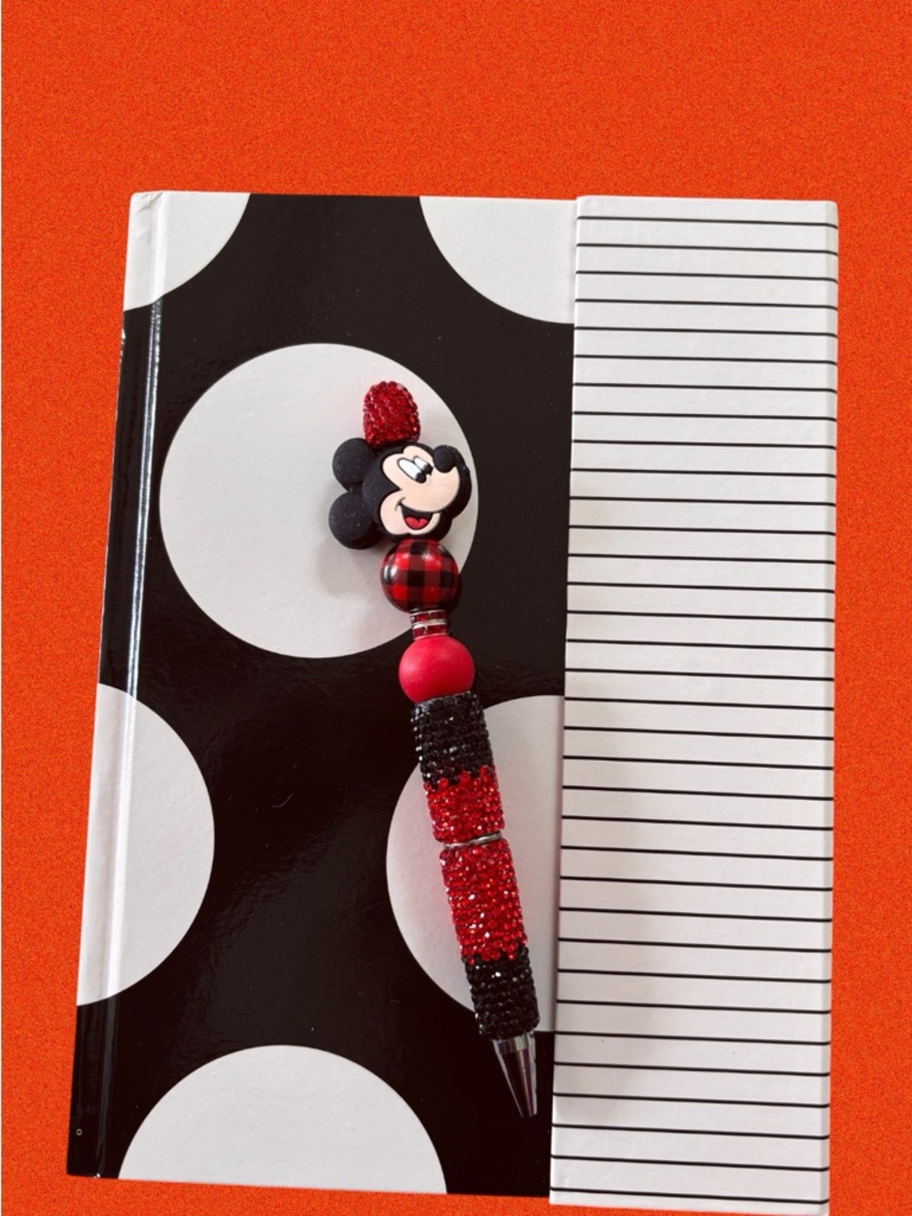 Handmade Mickey red and black beaded Red with hardcover notebook